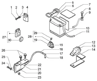 Starter switch - battery - high tension coil