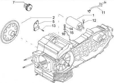 Starter motor - rear brake cable - gear change cable
