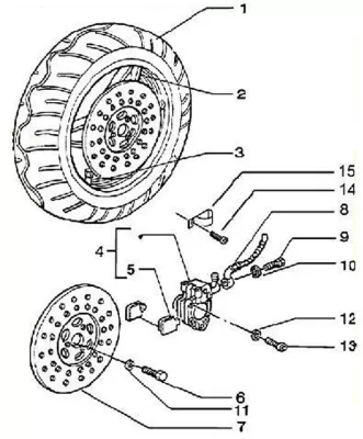 Front wheel - front brake caliper