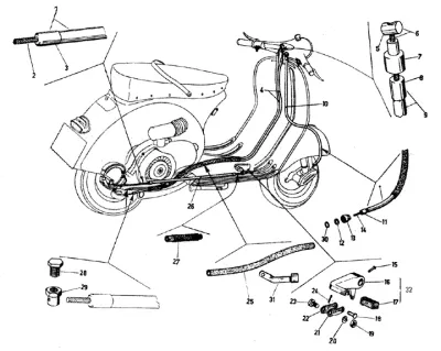 Gear change and rear brake cable