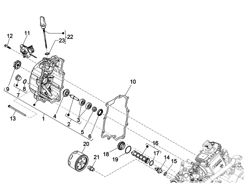 Coperchio per alternatore e filtro dell'olio