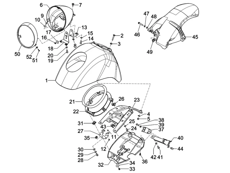 Parafango anteriore e fari