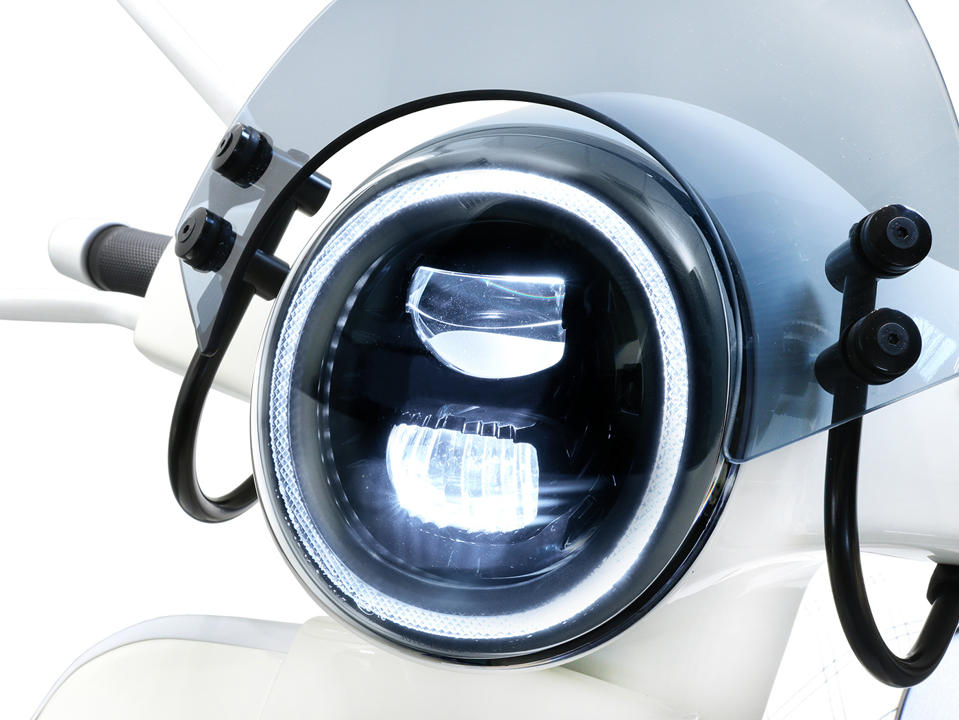 Moto Nostra Faro LED para Vespa GTS negro con marca E