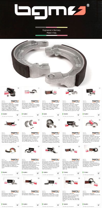 Nouveau : Mâchoires de frein BGM PRO avec plaquette de frein Made in Germany disponibles pour de nombreux scooters