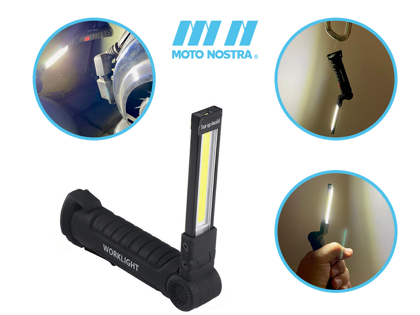 MOTO NOSTRA LED COB Arbeitsleuchte weiß & rot mit Akku