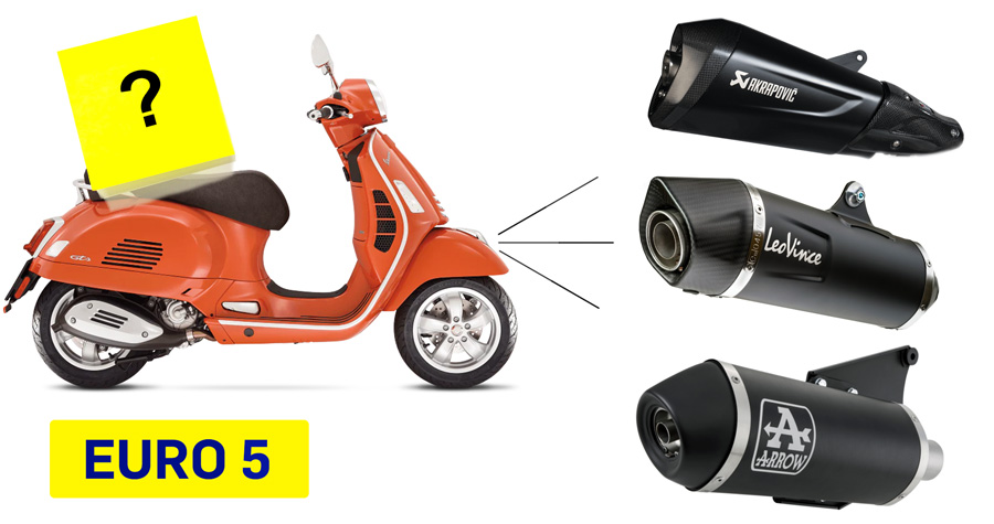 Vespa GTS Euro 5 avgassystem - hur hittar du det? Akrapovic pil LeoVince