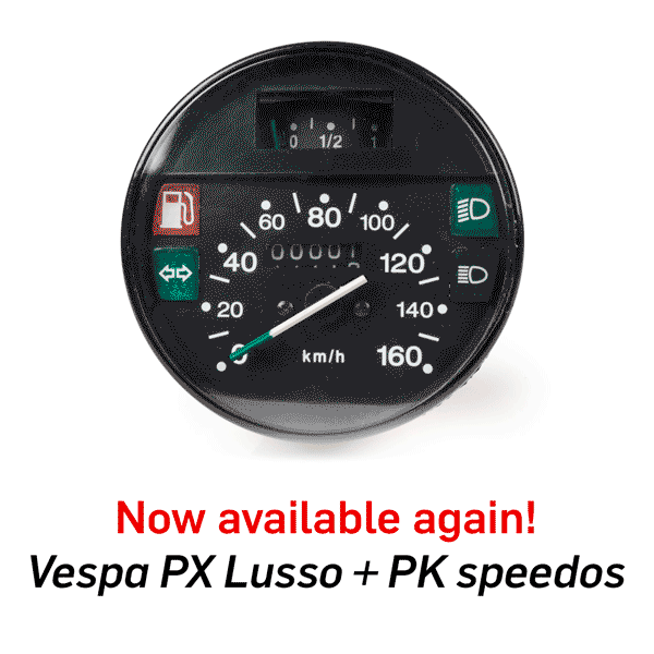 Vespa PX Lusso en PK snelheidsmeters 105mm weer beschikbaar
